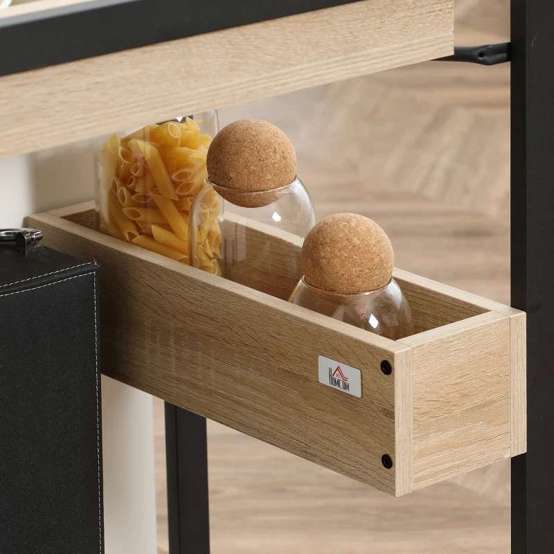 HOMCOM Carrito de Cocina con Ruedas Carro de Servicio con 2 Estantes Caja de Almacenaje y Botellero 64x38x73 cm Roble