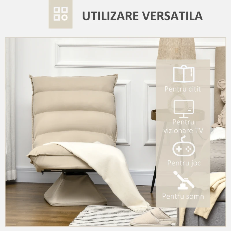 HOMCOM Fotoliu Relax din material capitonat cu pivotare la 360°, fotoliu rabatabil pe 3 nivele 62x62x95cm, bej(m-7)