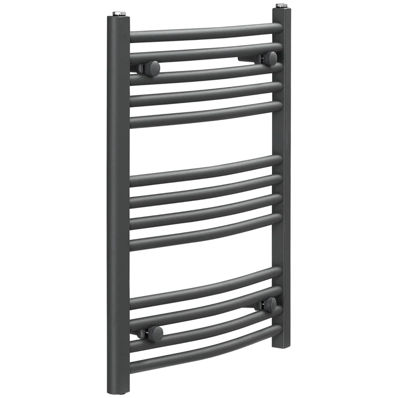 HOMCOM Curved Heated Towel Rail, Hydronic Bathroom Ladder Radiator Towel Warmer For Central Heating 600mm x 700mm, Grey