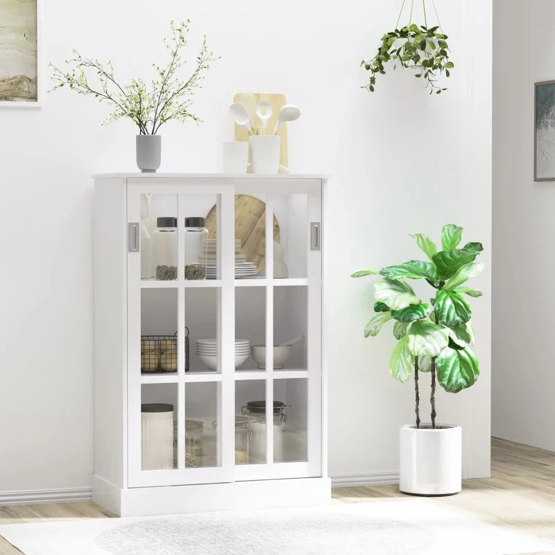 HOMCOM Estante para Livros Vitrine com 2 Portas Corredeiras Prateleiras Ajustáveis de Armazenamento Móvel Organizador para Escritório Sala de Estar Estúdio 80x40x121,7cm Branco