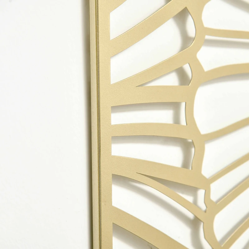 HOMCOM Decor de perete din metal , 3 piese, frunze aurii, 30 x 90 cm