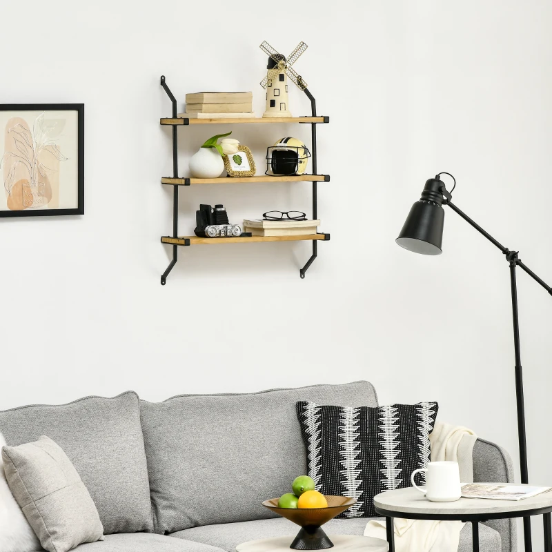 HOMCOM Libreria Moderna Sospesa a Scaletta in Legno e Metallo, 51x15x63.5cm, Naturale