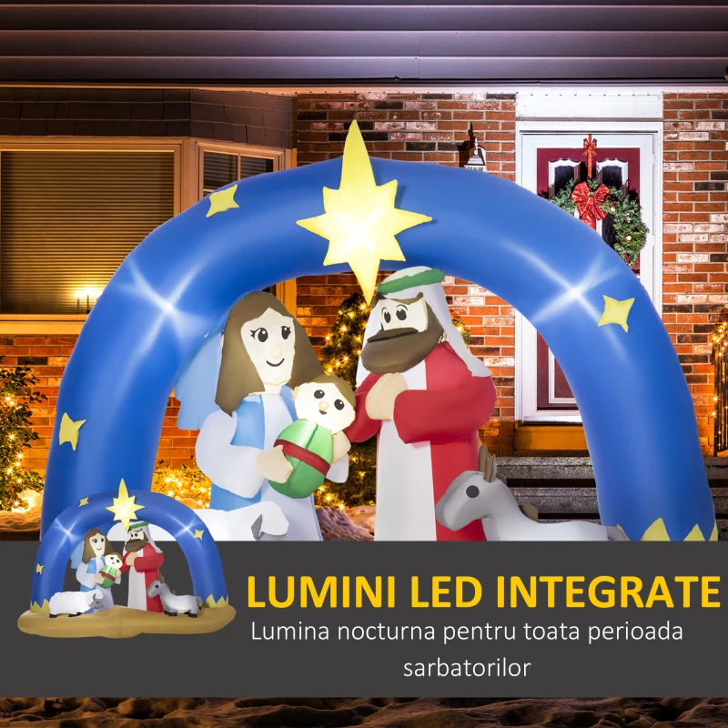 Outsunny Decoratiune de Craciun gonflabila 206 cm cu 5 lumini LED integrate, pentru exterior cu umflator inclus