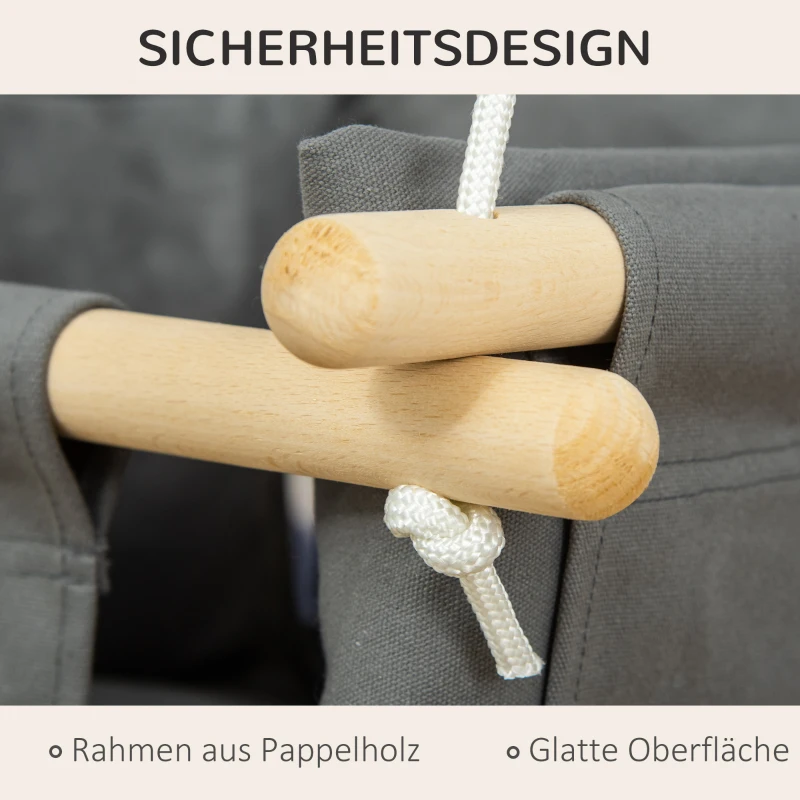 Outsunny Babyschaukel Kinderschaukel mit Sitzkissen Kleinkindschaukel Babysitz längenverstellbare Seile Baumwolle Hartholz Grau 40 x 40B x 180H cm