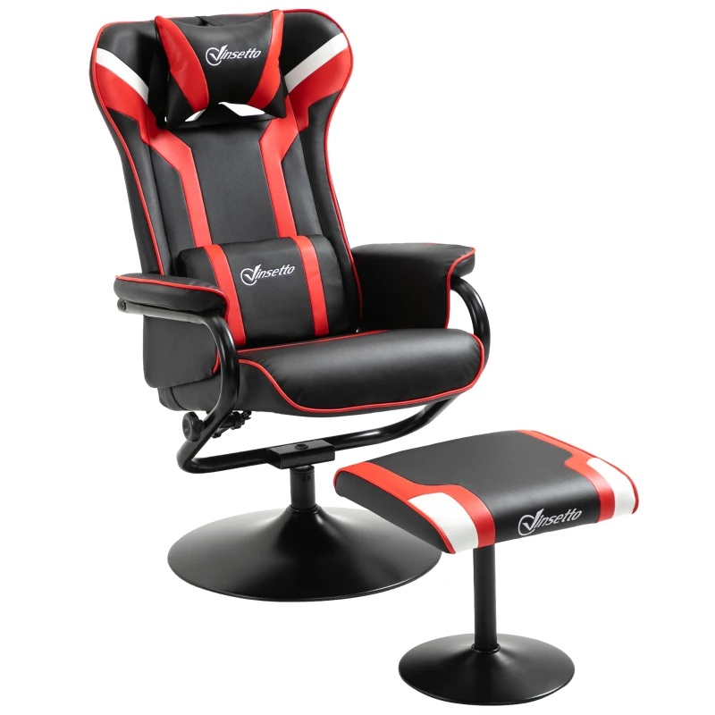 Vinsetto Relaxsessel mit Hocker, Fernsehsessel, Polstersessel im Spiel-Stil, Gamingstuhl mit Liegefunktion, 130° neigbar, für Videoraum, Freizeitraum, Schwarz+Rot, 67 x 82,5 x 103 cm