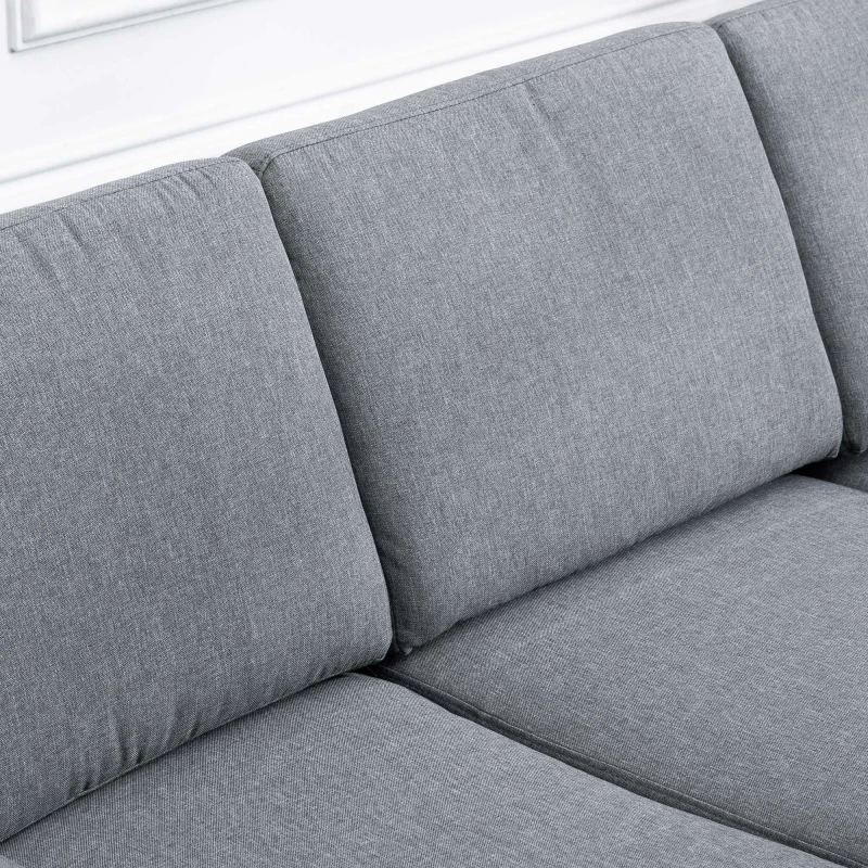 HOMCOM Canapea in 3 Locuri cu Perne in Tesatura de Lin Gri inchis, 200x82x78cm
