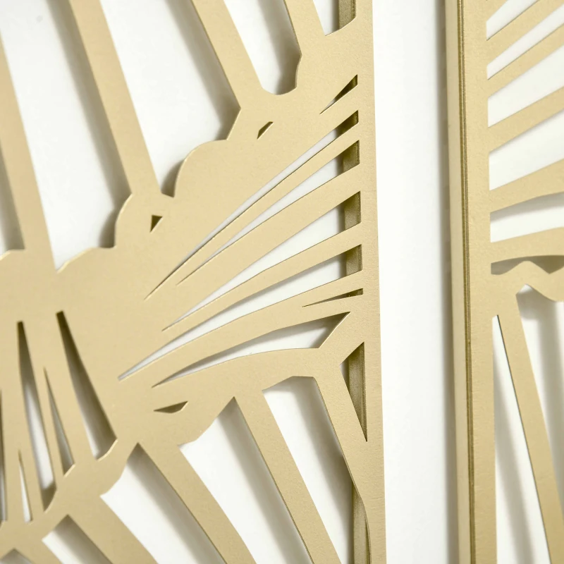 HOMCOM Decor de perete din metal , 3 piese, frunze aurii, 30 x 90 cm