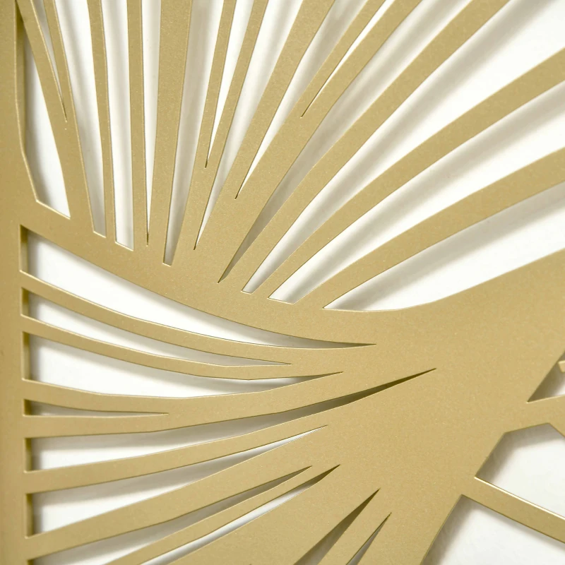 HOMCOM Decor de perete din metal , 3 piese, frunze aurii, 30 x 90 cm