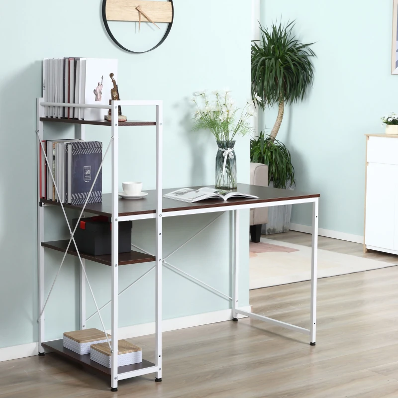 HOMCOM Schreibtisch Küchentisch Computertisch mit Bücherregal Arbeitstisch Bürotisch mit Regal Weiß 120x64x121cm