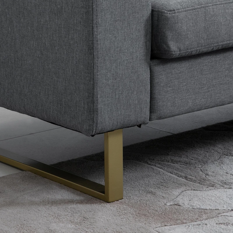 HOMCOM Canapea in 3 Locuri cu Perne in Tesatura de Lin Gri inchis, 200x82x78cm