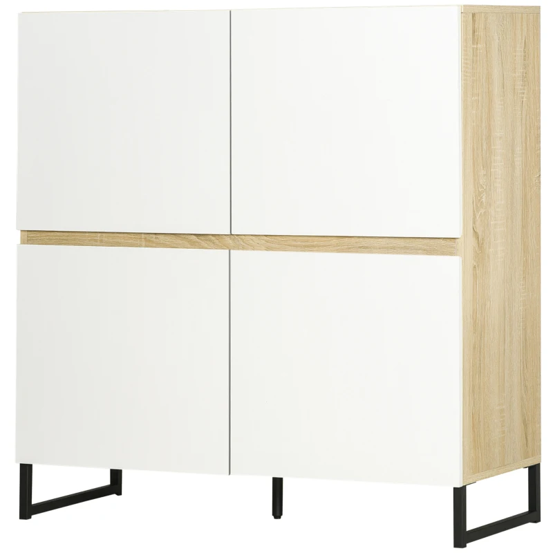 HOMCOM Dulap multifunctional cu 4 usi patrate, bufet modern pentru bucatarie, hol, dormitor, 100x41,5x107cm, alb