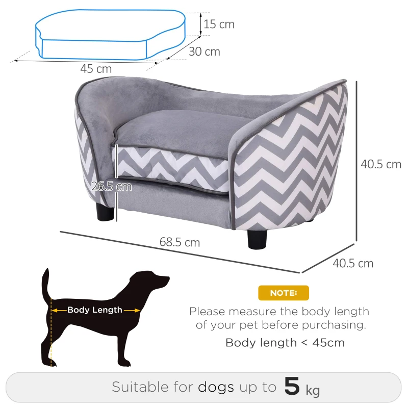PawHut Elevated Dog Sofa, Pet Bed for Miniature Dogs with Removable Sponge Padded Cushion, Washable Cover, Storage Bag, Grey
