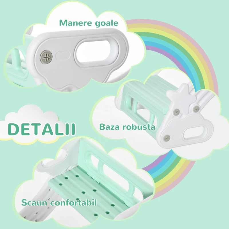 HOMCOM Set 2 in 1 cu masa scaune si leagan pentru copii 18-48 luni, din HDPE, 100x54x42 cm, gri si verde