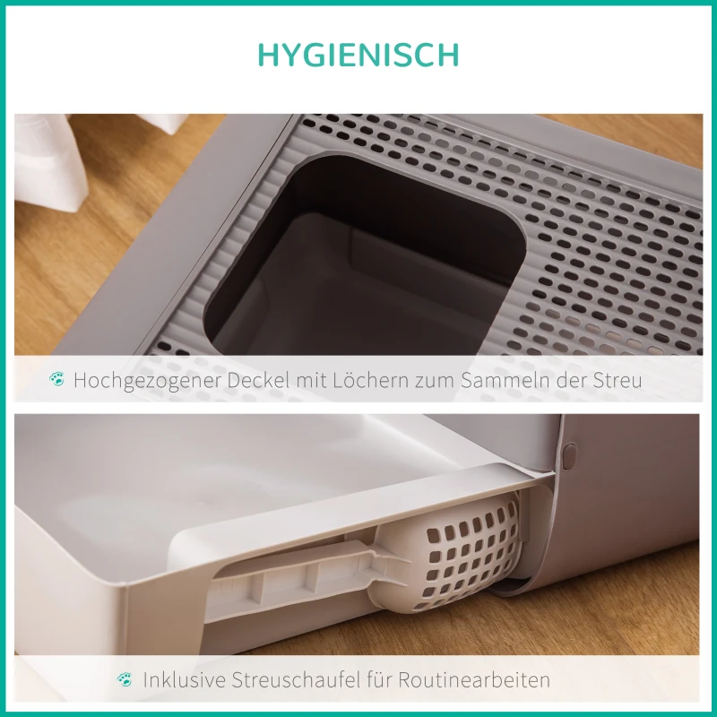 Pawhut Katzentoilette mit Haube 2 Ausgänge Haustiertoilette Katzenklo herausnehmbare Bodenwanne Grau 53 x 40 x 40 cm