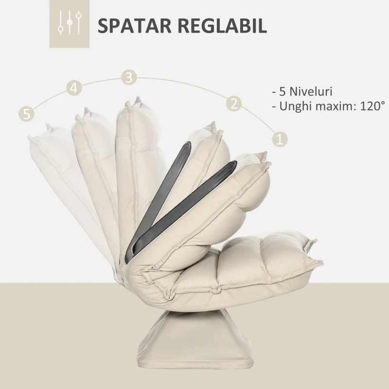 HOMCOM Fotoliu Relax din material capitonat cu pivotare la 360°, fotoliu rabatabil pe 3 nivele 62x62x95cm, bej(m-4)