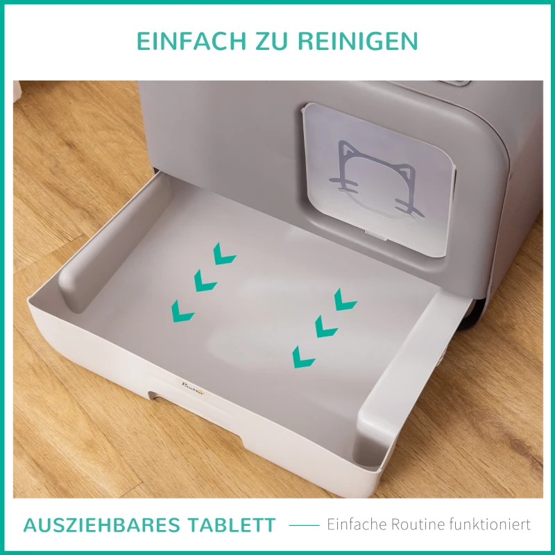 Pawhut Katzentoilette mit Haube 2 Ausgänge Haustiertoilette Katzenklo herausnehmbare Bodenwanne Grau 53 x 40 x 40 cm