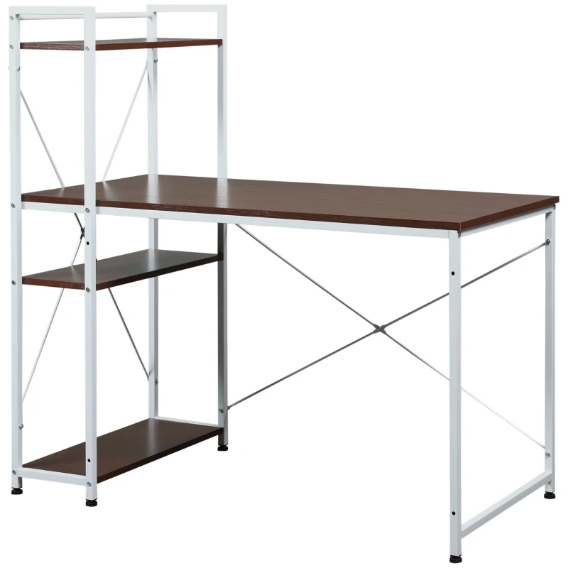 HOMCOM Schreibtisch Küchentisch Computertisch mit Bücherregal Arbeitstisch Bürotisch mit Regal Weiß 120x64x121cm