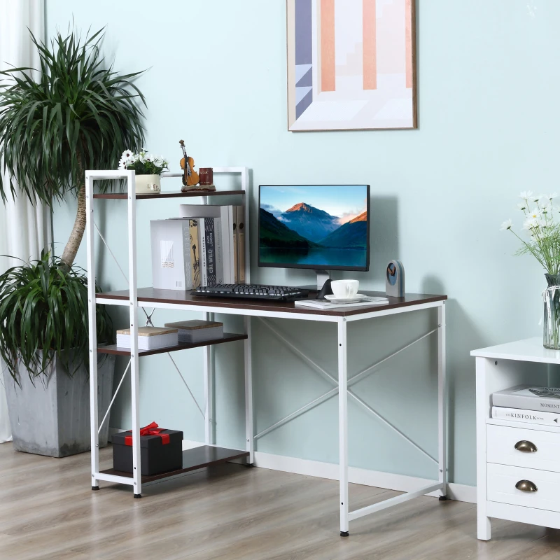 HOMCOM Schreibtisch Küchentisch Computertisch mit Bücherregal Arbeitstisch Bürotisch mit Regal Weiß 120x64x121cm