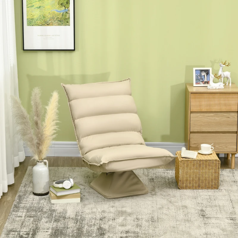 HOMCOM Fotoliu Relax din material capitonat cu pivotare la 360°, fotoliu rabatabil pe 3 nivele 62x62x95cm, bej(m-2)