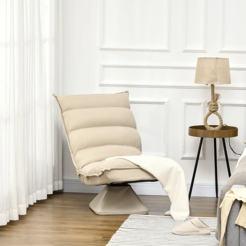 HOMCOM Fotoliu Relax din material capitonat cu pivotare la 360°, fotoliu rabatabil pe 3 nivele 62x62x95cm, bej(m-10)