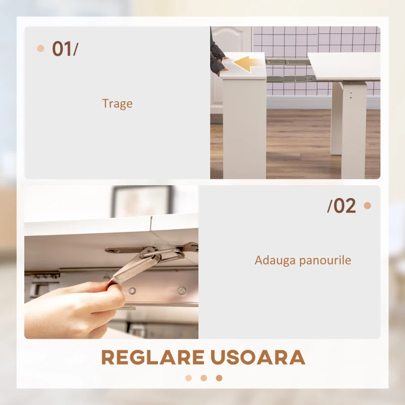 HOMCOM Masa de sufragerie pliabila max 6 persoane pentru spatii limitate, PAL si otel, 180x85x75 cm, alb