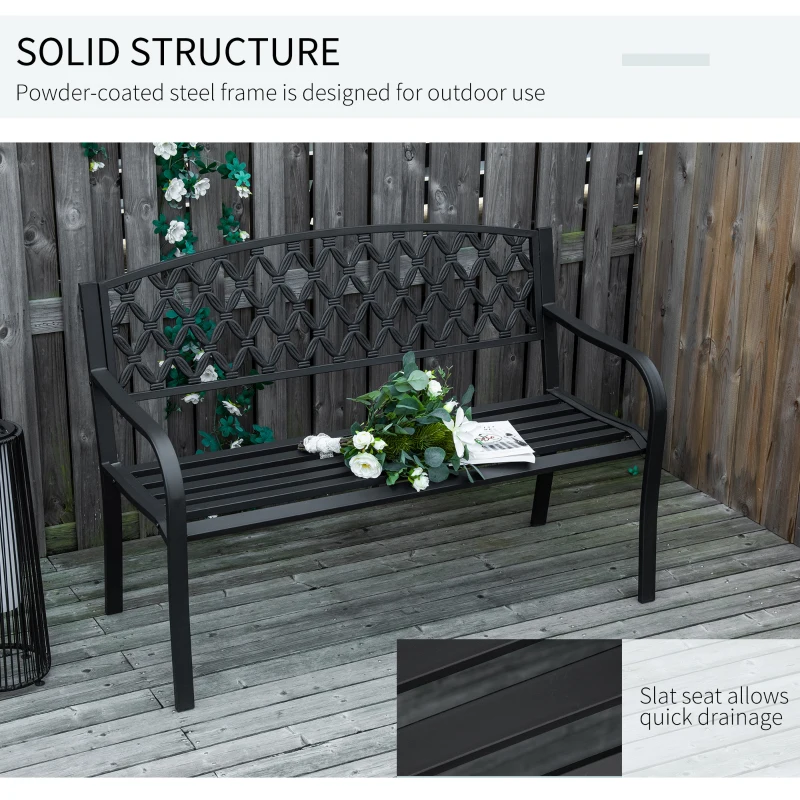 Outsunny Bancuta de gradina 2 locuri cu brate in otel si fonta, 128x58.5x89cm, negru