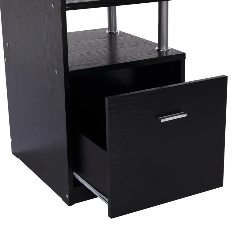 HOMCOM Office Workstation 152Lx60Wx88H cm W/Drawer, Shelves-Black