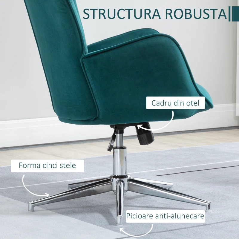 Homcom Fotoliu Catifea Albastra – Pivotant cu Cotiere & Reglabil