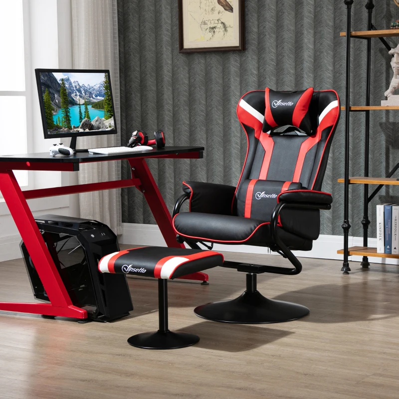 Vinsetto Relaxsessel mit Hocker, Fernsehsessel, Polstersessel im Spiel-Stil, Gamingstuhl mit Liegefunktion, 130° neigbar, für Videoraum, Freizeitraum, Schwarz+Rot, 67 x 82,5 x 103 cm