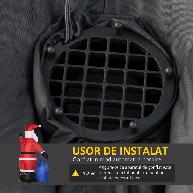 Outsunny Mos Craciun gonflabil cu lumini LED albe, decor de Craciun pentru exterior si interior cu umflator inclus, 146x77x238 cm