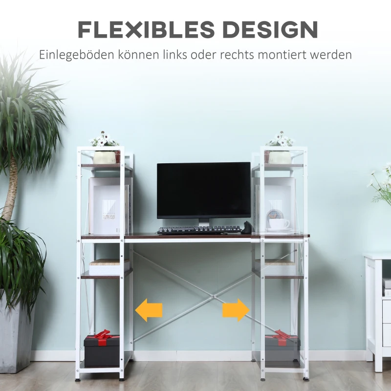 HOMCOM Schreibtisch Küchentisch Computertisch mit Bücherregal Arbeitstisch Bürotisch mit Regal Weiß 120x64x121cm