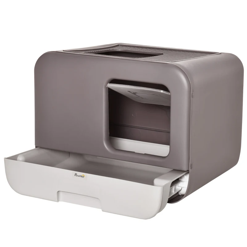 Pawhut Katzentoilette mit Haube 2 Ausgänge Haustiertoilette Katzenklo herausnehmbare Bodenwanne Grau 53 x 40 x 40 cm