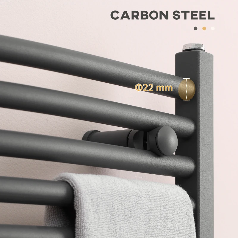 HOMCOM Curved Heated Towel Rail, Hydronic Bathroom Ladder Radiator Towel Warmer For Central Heating 600mm x 700mm, Grey
