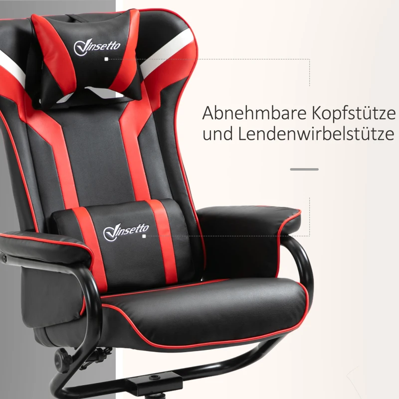 Vinsetto Relaxsessel mit Hocker, Fernsehsessel, Polstersessel im Spiel-Stil, Gamingstuhl mit Liegefunktion, 130° neigbar, für Videoraum, Freizeitraum, Schwarz+Rot, 67 x 82,5 x 103 cm