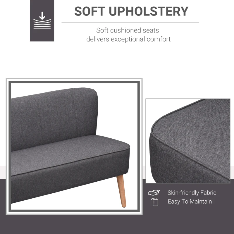 HOMCOM 2-seater Loveseat, Armless, Double Seat, Padded Linen Wood Leg Dark Grey
