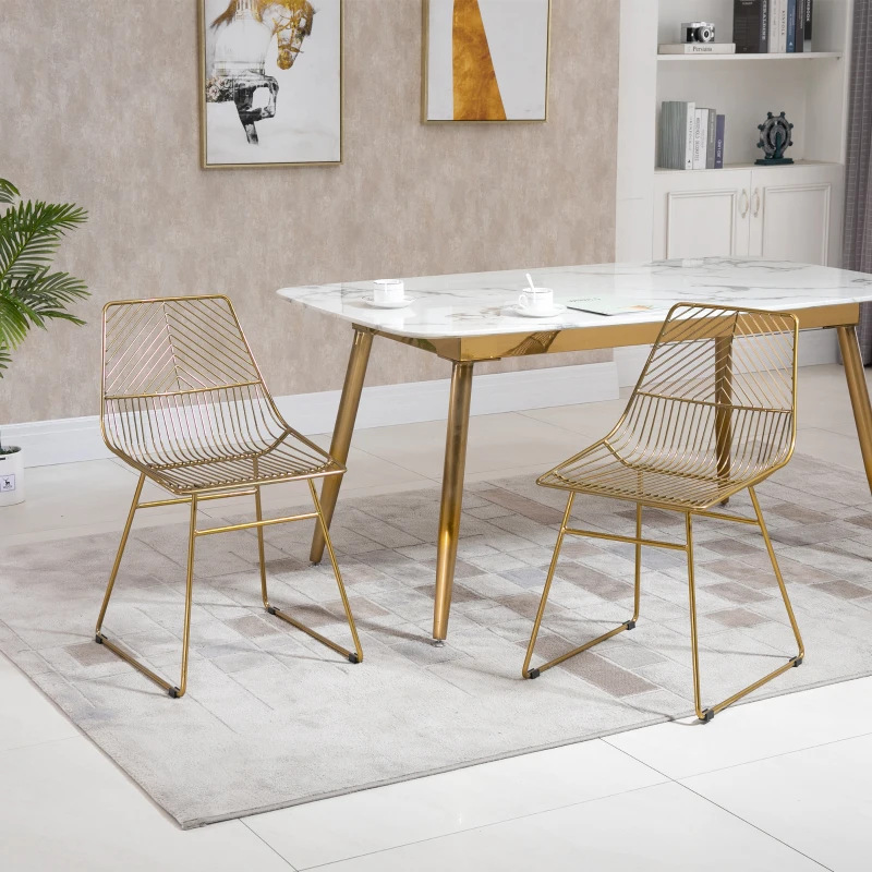 HOMCOM 2er-Set Esszimmerstühle Küchenstühle mit Rückenlehne und Anti-Rutsch-Füßen für Wohnzimmer Arbeitszimmer und Café Ratten Design luxuriös modern Metall Gold 46x56x80 cm
