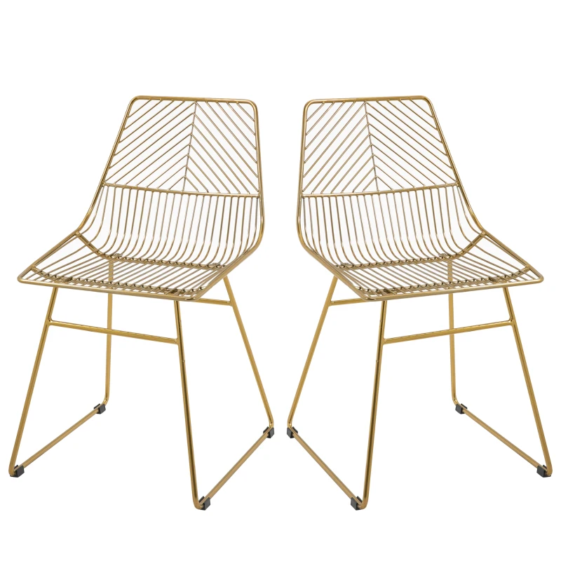 HOMCOM 2er-Set Esszimmerstühle Küchenstühle mit Rückenlehne und Anti-Rutsch-Füßen für Wohnzimmer Arbeitszimmer und Café Ratten Design luxuriös modern Metall Gold 46x56x80 cm