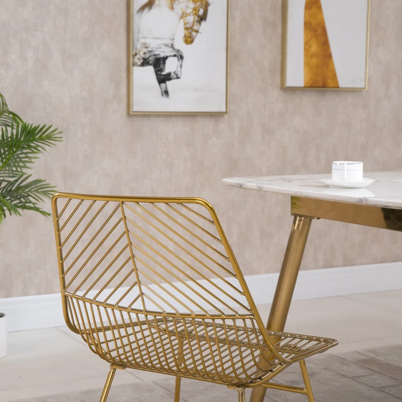 HOMCOM 2er-Set Esszimmerstühle Küchenstühle mit Rückenlehne und Anti-Rutsch-Füßen für Wohnzimmer Arbeitszimmer und Café Ratten Design luxuriös modern Metall Gold 46x56x80 cm