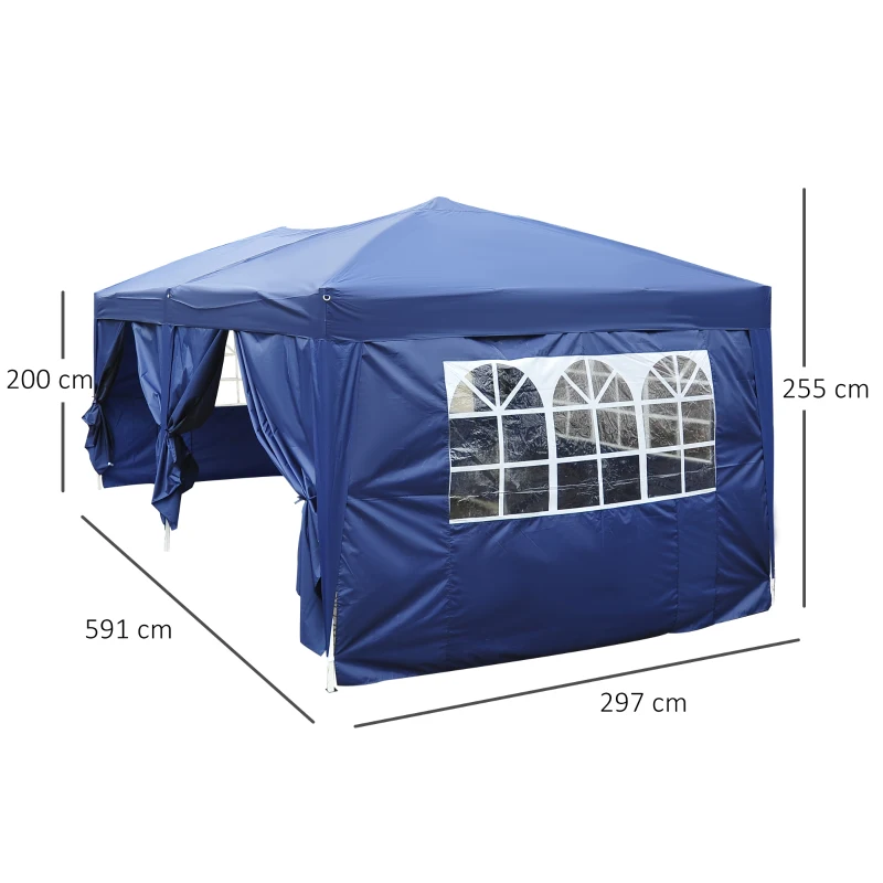 Outsunny 3x6 m Faltpavillon Pavillon Faltzelt Partyzelt Gartenzelt inkl. 4 Seitenteile Blau