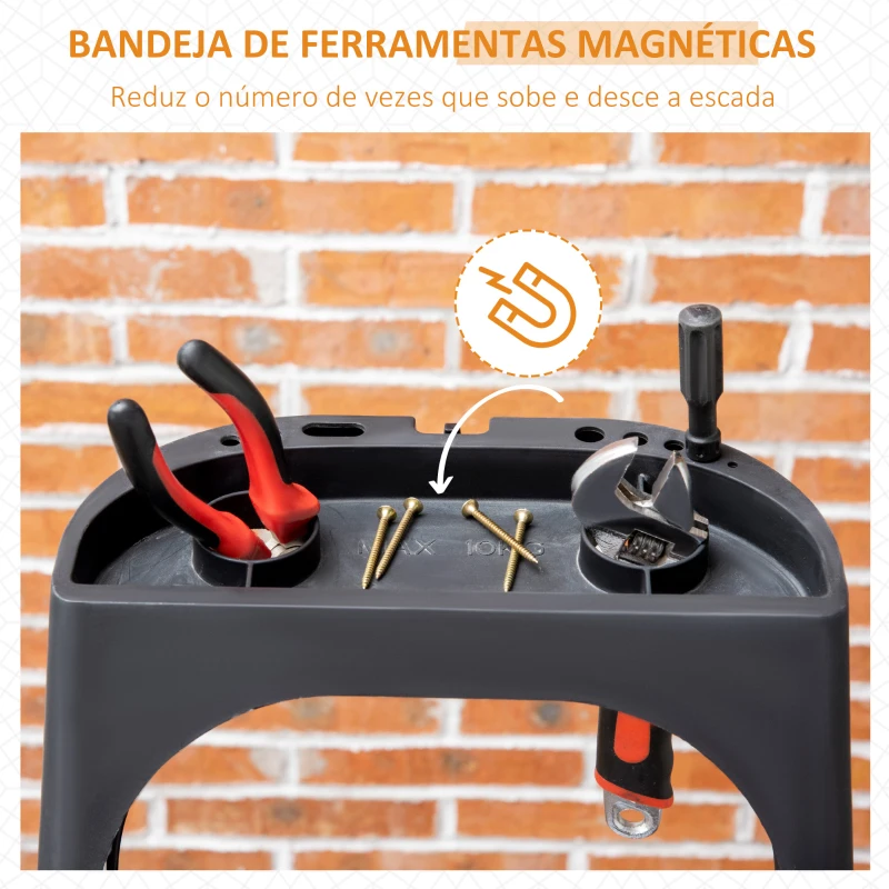 DURHAND Escada Dobrável de Alumínio com Bandeja Magnética Escada de 4 Degraus com Base Antiderrapante 44x89x143cm Prata