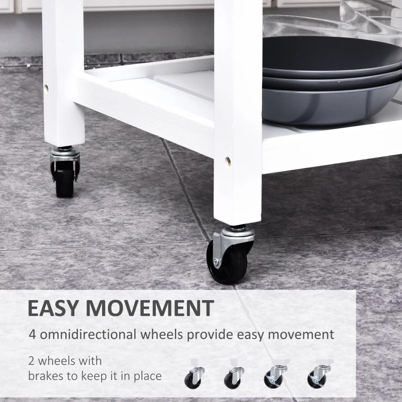 HOMCOM carucior de bucatarie din lemn alb, 65x48x90cm