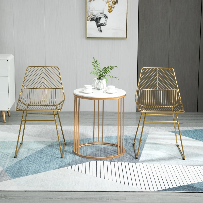 HOMCOM 2er-Set Esszimmerstühle Küchenstühle mit Rückenlehne und Anti-Rutsch-Füßen für Wohnzimmer Arbeitszimmer und Café Ratten Design luxuriös modern Metall Gold 46x56x80 cm