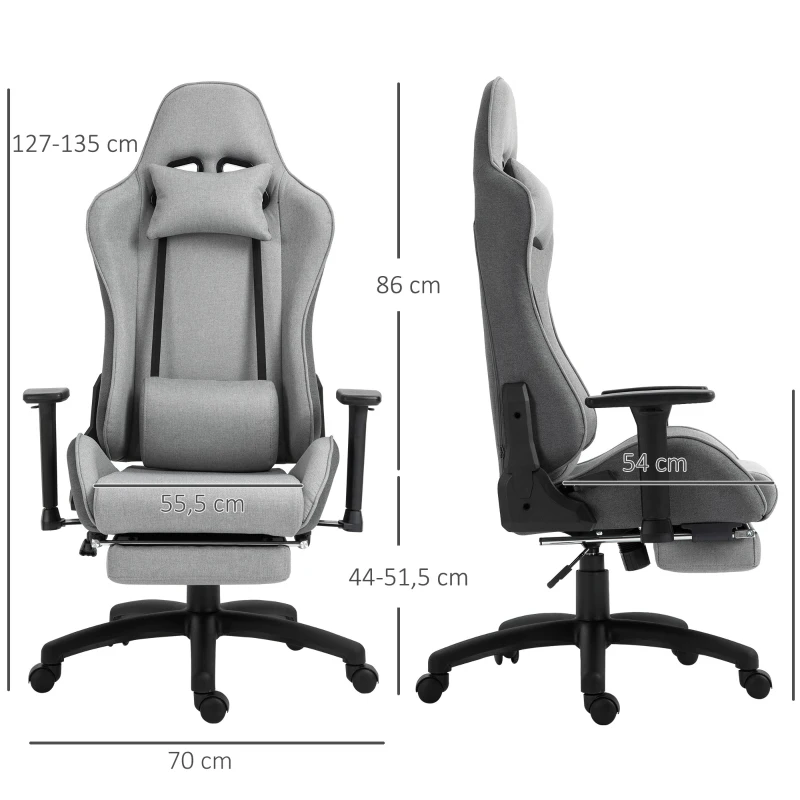 Vinsetto Racing Office Chair Recliner w/footrest Grey
