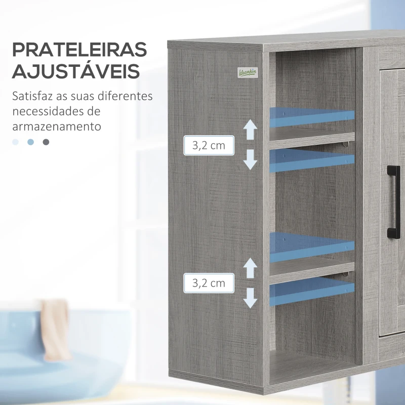 kleankin Armário Casa de Banho de Parede com 3 Prateleiras Abertas 1 Armário Móvel Auxiliar de Parede para Casa de Banho 48x20x50cm Cinza