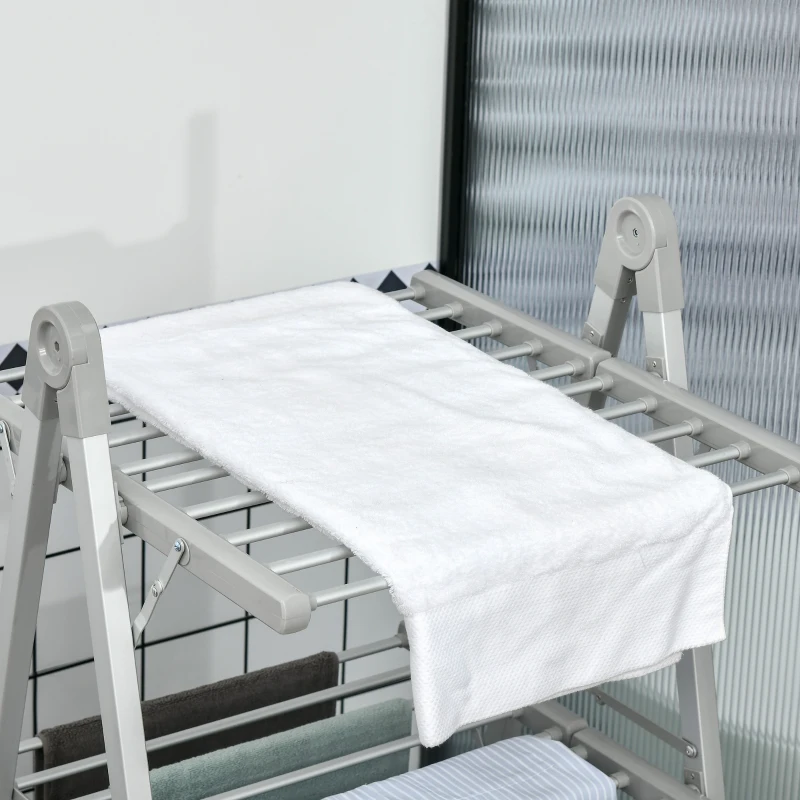 HOMCOM Estendal Elétrico Dobrável de 3 Níveis 300W Secador de Roupa com Suuporte para 2 Sapatos 66x73x135cm Prata