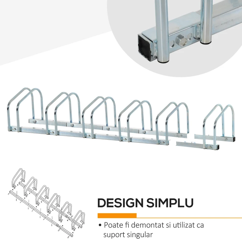HomCom Suport Biciclete Parcare pentru 6 Biciclete, 160x33x27cm