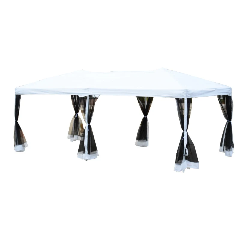 Outsunny Gazebo da Giardino Pieghevole con Zanzariera, Crema, 3x6m