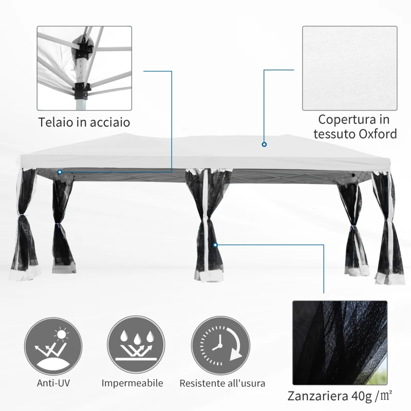 Outsunny Gazebo da Giardino Pieghevole con Zanzariera, Crema, 3x6m