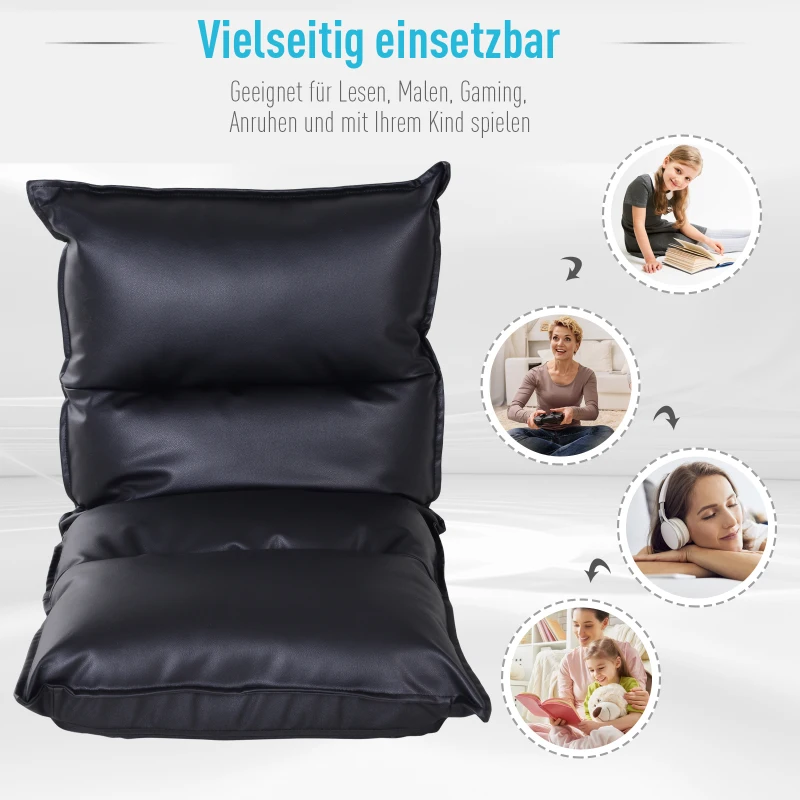 HOMCOM Sitzkissen Sitzsack Bodenkissen Stadionkissen Boden Sessel mit Lehne klappbar Schwarz