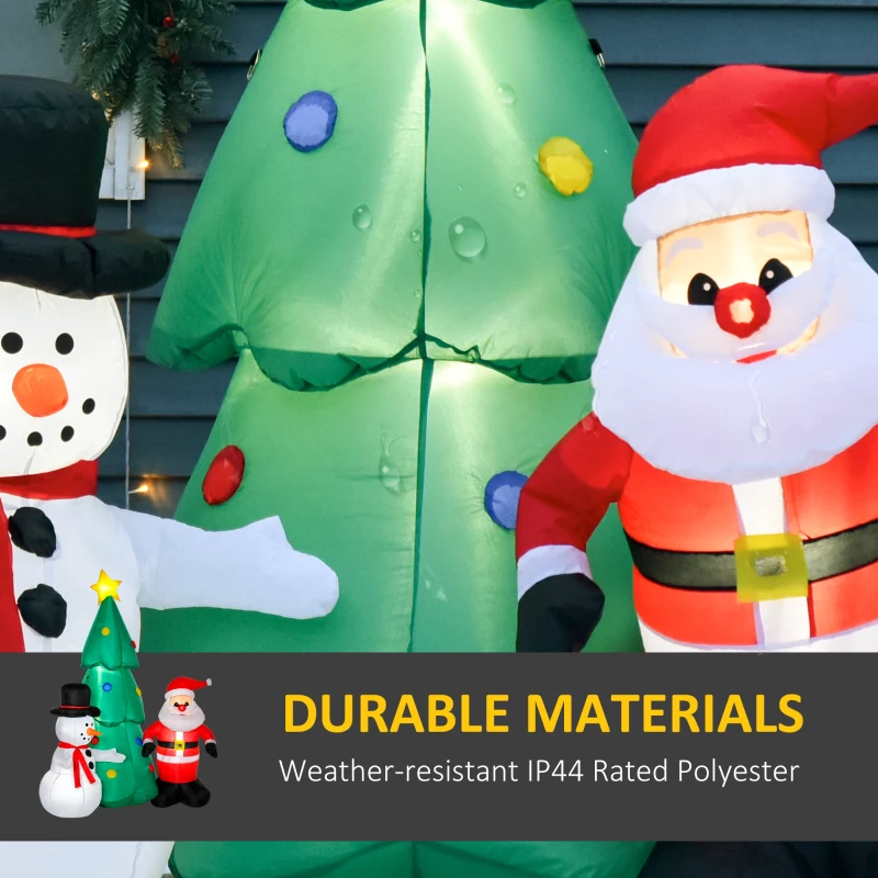 Brad Gonflabil HOMCOM 185cm cu Mos Craciun si Om de Zapada, Decor de Craciun cu Lumini LED si Pompa pentru Gradina si Casa Multicolor